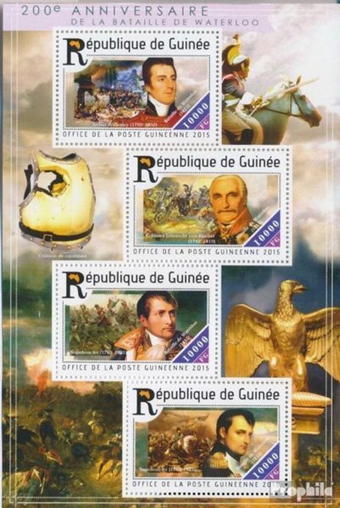 Briefmarken Guinea 2015 Mi 11083-11086 Kleinbogen (kompl. Ausgabe) postfrisch Die Schlacht von Waterloo
