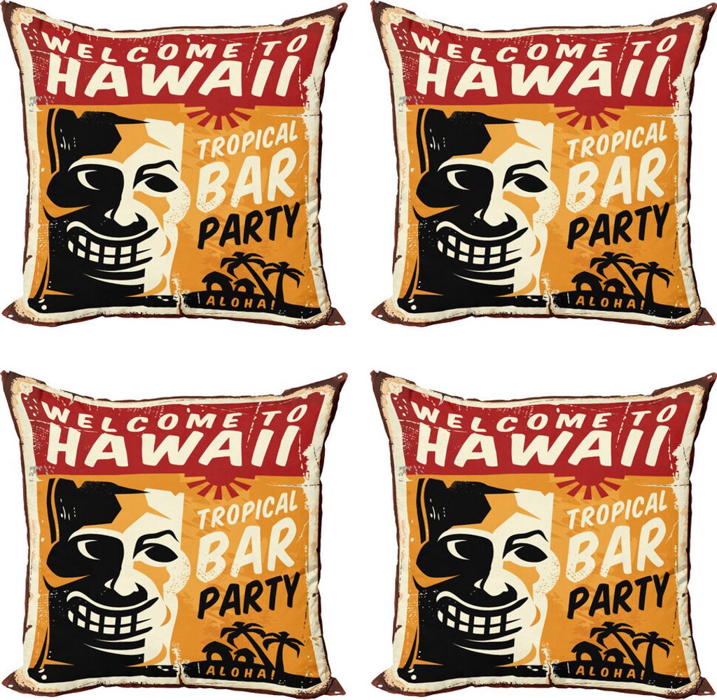 ABAKUHAUS Tiki Bar Kissenbezug Set (4 Stück), Tropic Bar-Party, Moderner Doppelseitiger Digitaldruck, 45 cm x 45 cm, Mehrfarbig