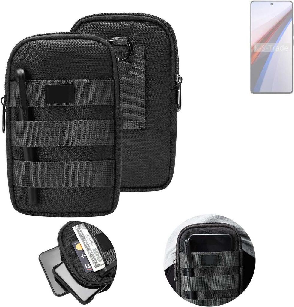 K-S-Trade Holster Gürtel Tasche kompatibel mit Vivo IQOO 12 Handy Tasche Schutz Hülle dunkel-grau viele Fächer, 1x