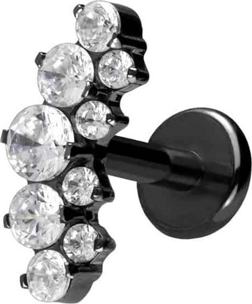 Ohrpiercing, Nasenpiercing Titan Labret mit Push Fit KRISTALLBOGEN Schwarz Stablänge: 6mm | Stabstärke: 1,2mm