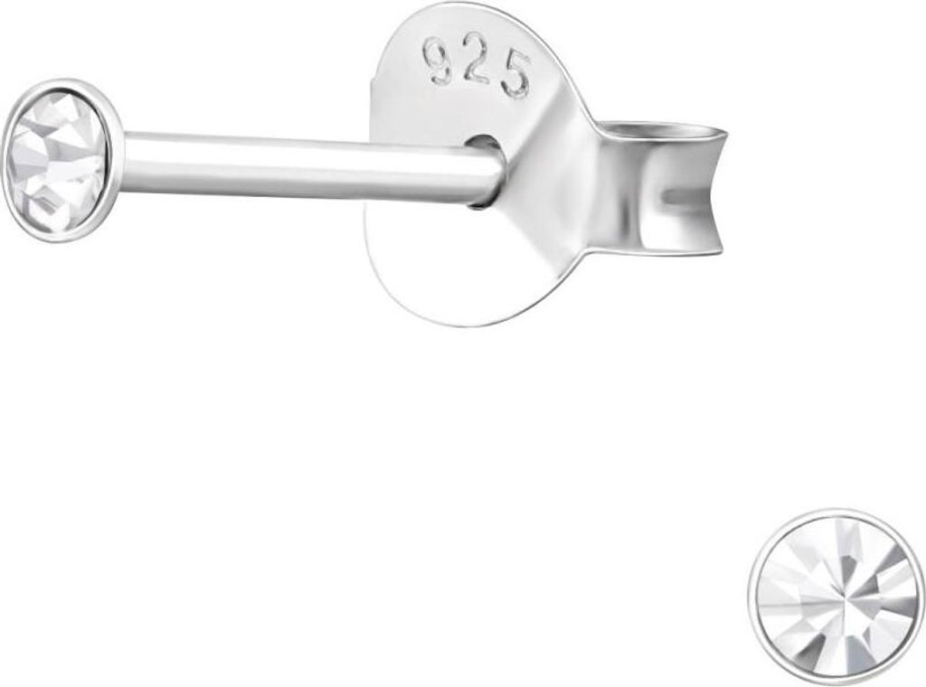 Ohrstecker 925 Sterling Silber mit Kristall 2mm in verschiedenen Farben Farbe - Transparent