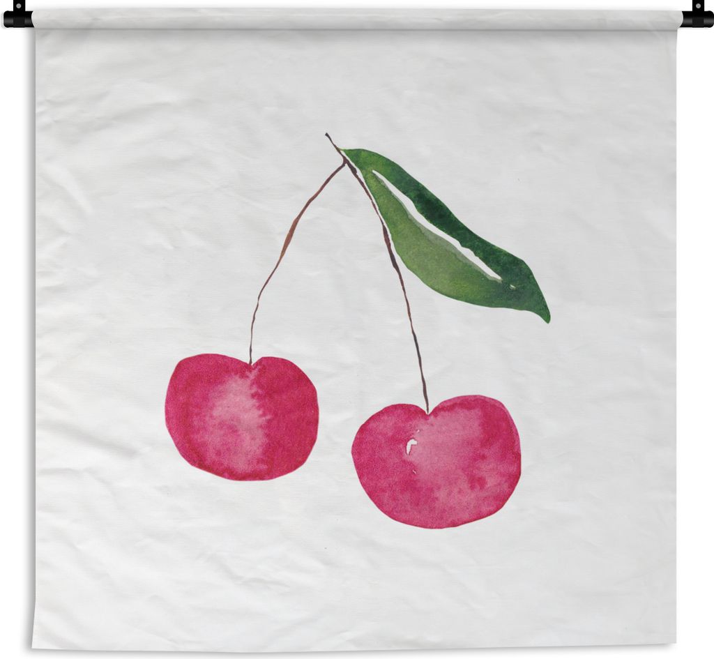 MuchoWow Wandteppich Wandbehang Kirschen - Rote Früchte - Weiß 150x150 cm Tapisserie Dekoration Wandtuch - Wohnaccessoires - Modernes