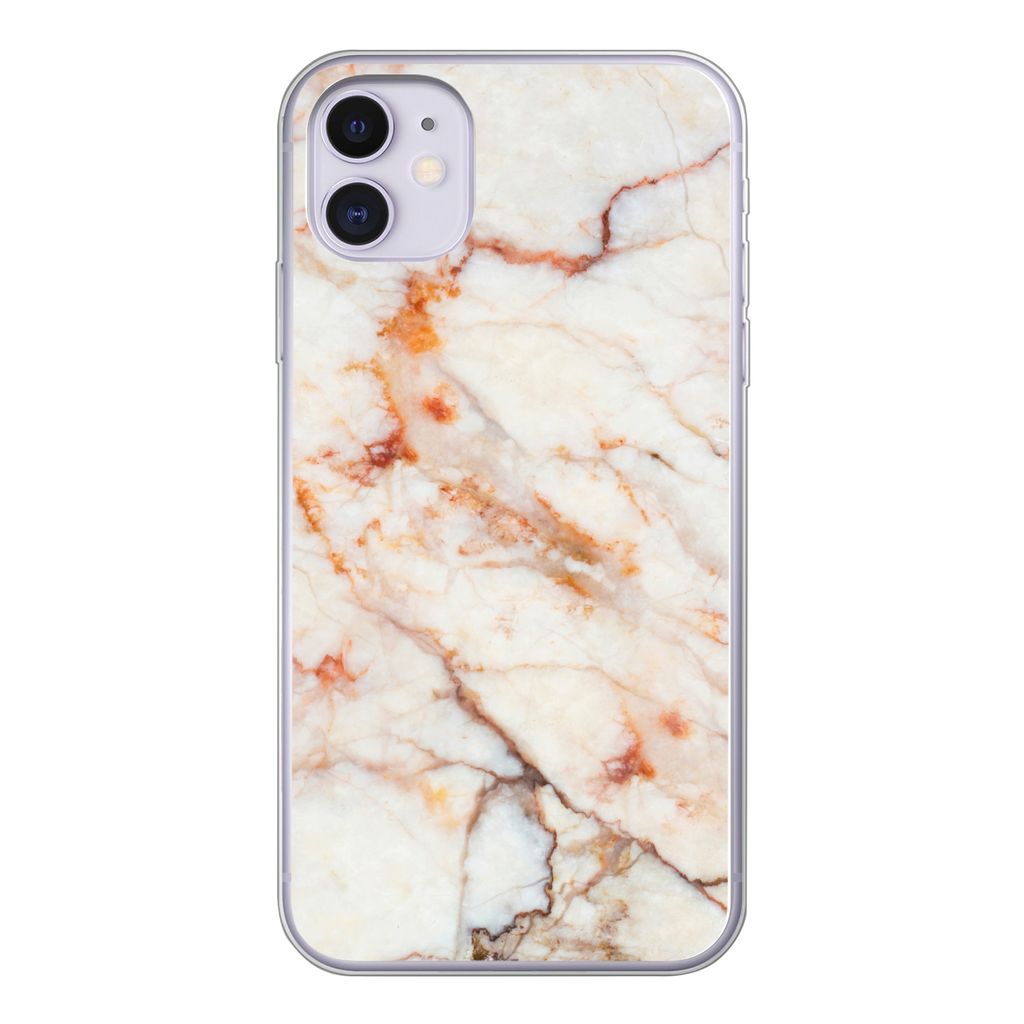 MuchoWow Handyhülle Schutzhülle Hülle für iPhone 11 Marmor - Orange - Stein Silikon Softcase Handy Hülle - Handytasche