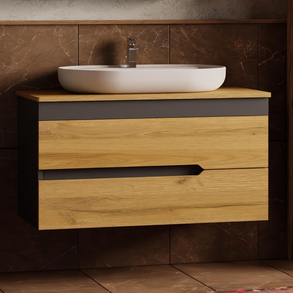 Waschtisch mit Unterschrank 100 cm | Waschbeckenunterschrank & Keramik Konsole