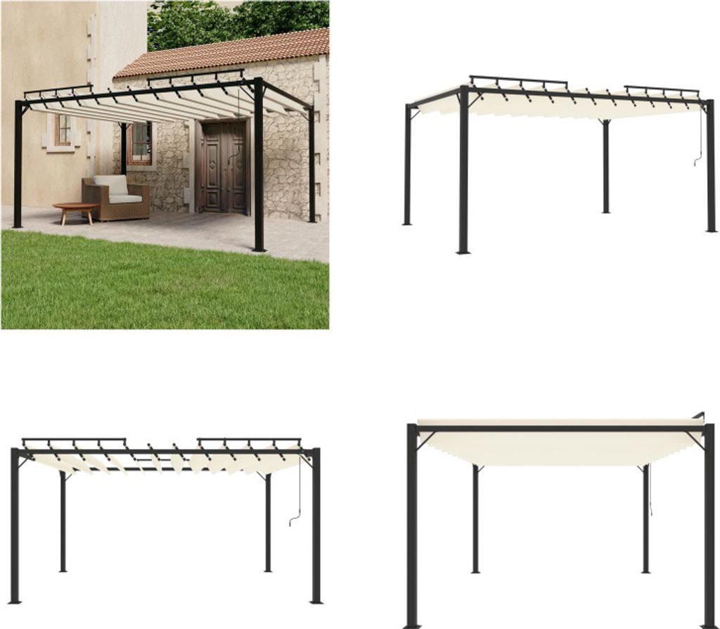 vidaXL Pavillon mit Lamellendach 3x4 m Creme Stoff und Aluminium - Gartenpavillon - Gartenpavillons - Pavillon - Pavillons