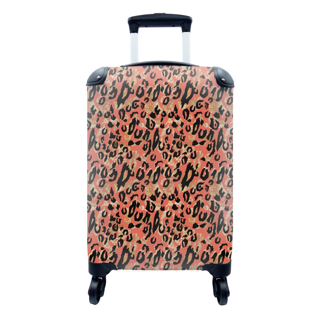MuchoWow Koffer Handgepäck Trolley Rollkoffer Kleine Reisekoffer mit 4 Rollen - Pantherdruck - Muster - Gold - Cabin Size < 55x40x23 cm & 55x40x...