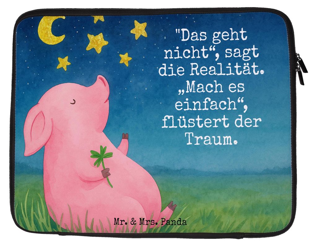 Mr. & Mrs. Panda Laptop Tasche Schwein Glück Design 20 x 28 cm - Weiß - Geschenk, Laptoptasche, Sterne, Schutzhülle, Schweinchen, Träume, Lapto...