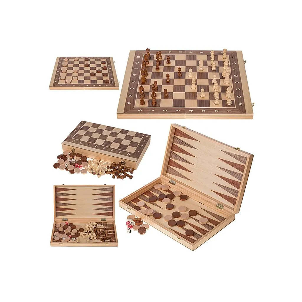 Jeu d'échecs et backgammon bois 44 cm avec rangement SQUARE