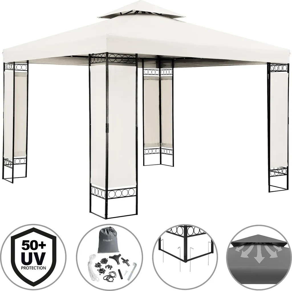 Pergola de jardin 3x3 m Lorca en métal crème pour terrasse et ombrage