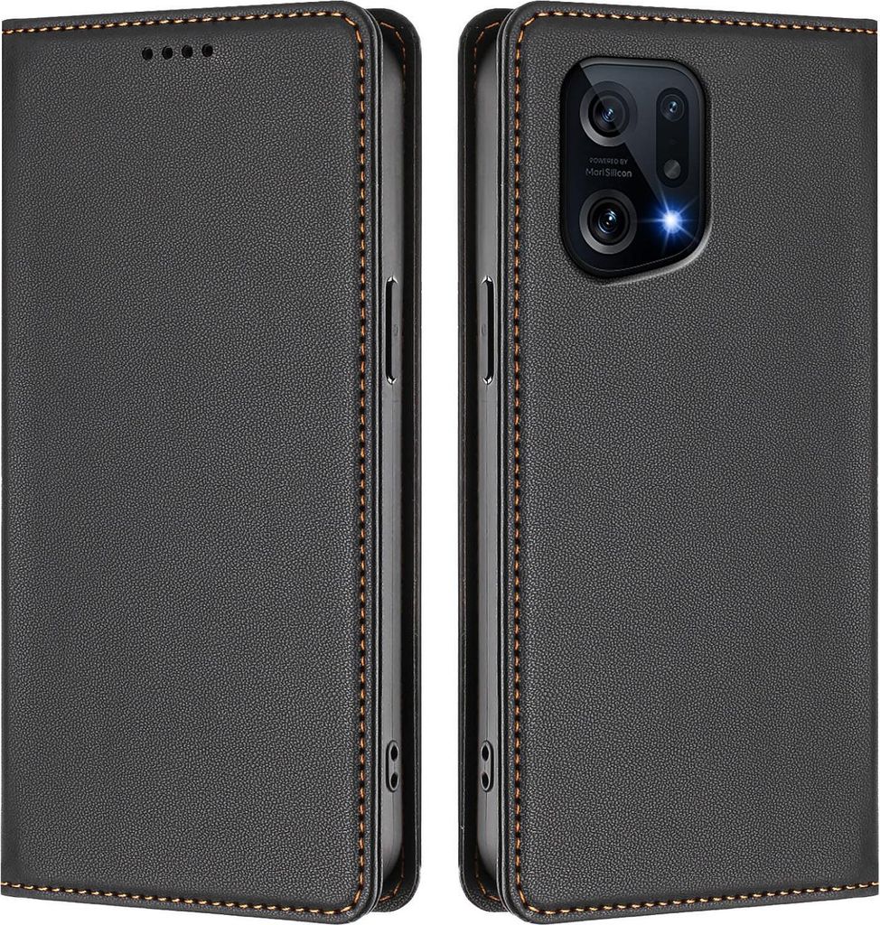 Handyhülle für Oppo Find X5, Kunstleder Klapphülle Stoßfeste Magnetische Hülle mit Ständer Schwarz