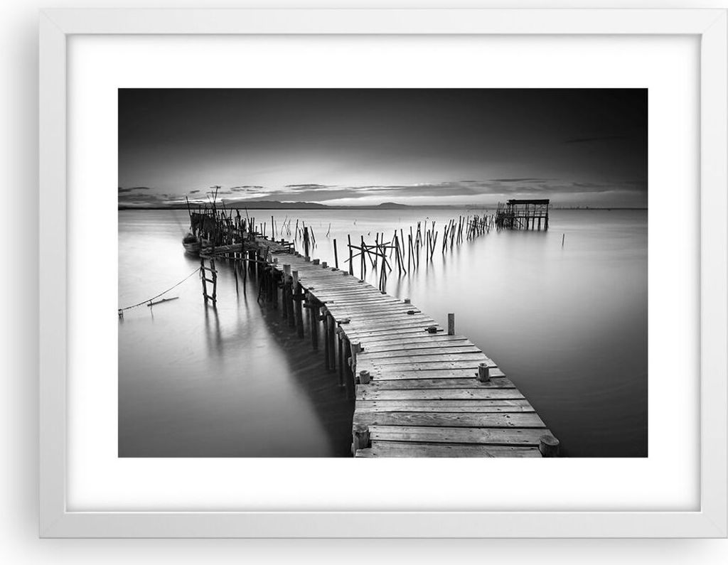 Gerahmtes Poster - Weißer Rahmen - Meer Brücke Landschaft Natur - 40x30 cm - Wand Bild - Wanddeko - Wandbilder - Wandposter - Bilderrahmen - Bild...