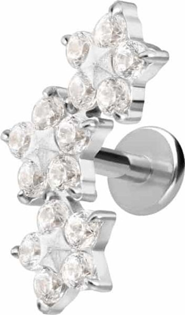 Ohrpiercing, Nasenpiercing Titan Labret mit Innengewinde 3 KRISTALLBLUMEN Silber Stablänge: 8mm | Stabstärke: 1,2mm