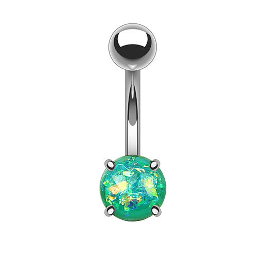 Taffstyle Bauchnabelpiercing Bauchnabelpiercing Stecker Edelstahl mit eingefassten Glitter Opal, Grün