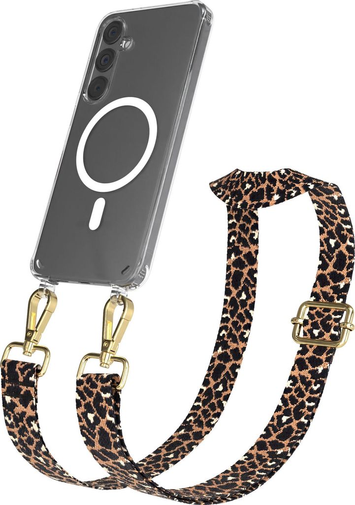 EAZY CASE - Handykette mit MagSafe Hülle für Samsung Galaxy S24 Plus, Handyband Leo Style, Karabiner Gold, Umhängeband in Schwarz