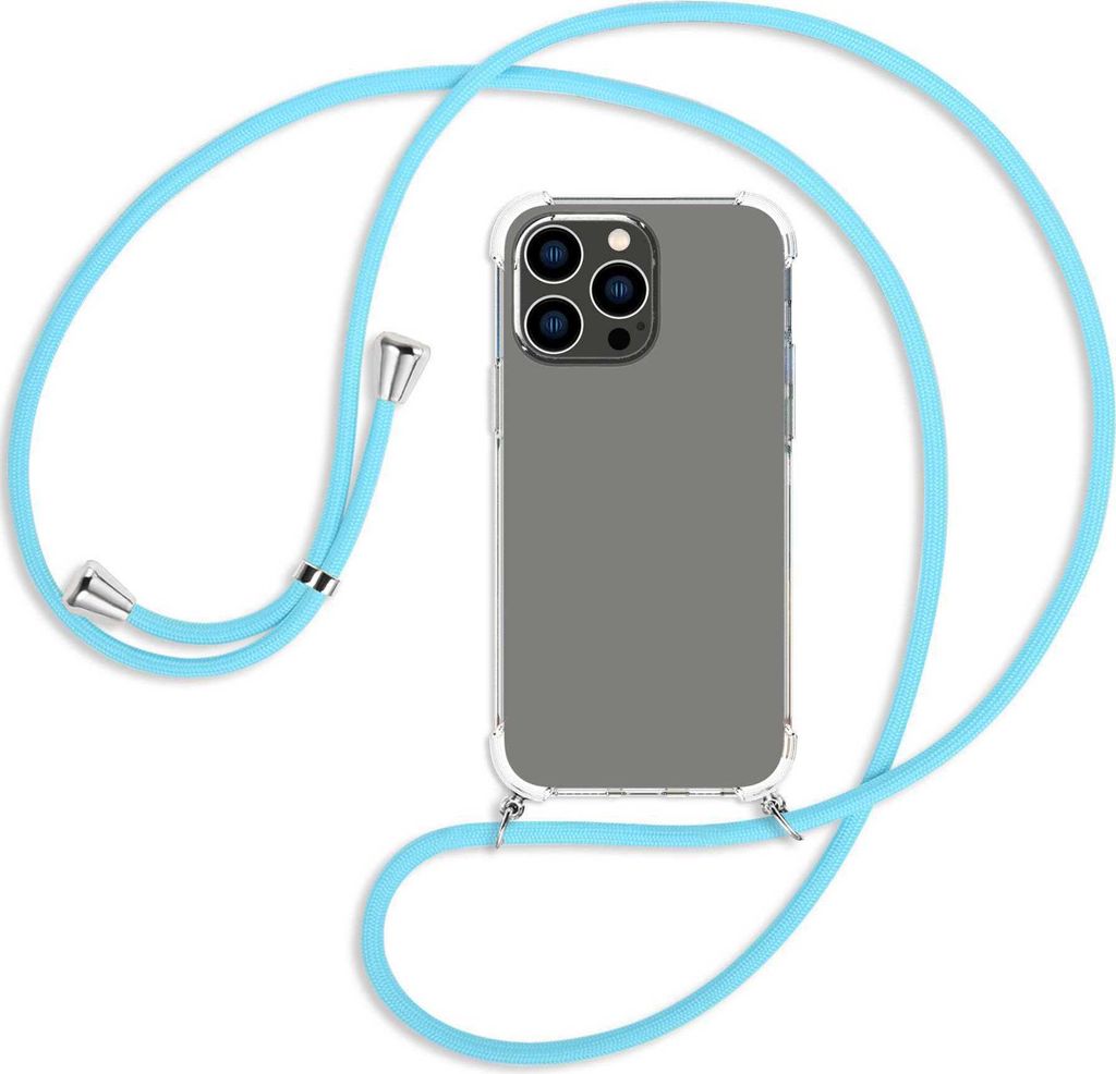 Handykette Backcover-Schutzhülle mit Band (Metall silberfarben) für Apple iPhone 14 Pro Max (6.7'') - himmelblau