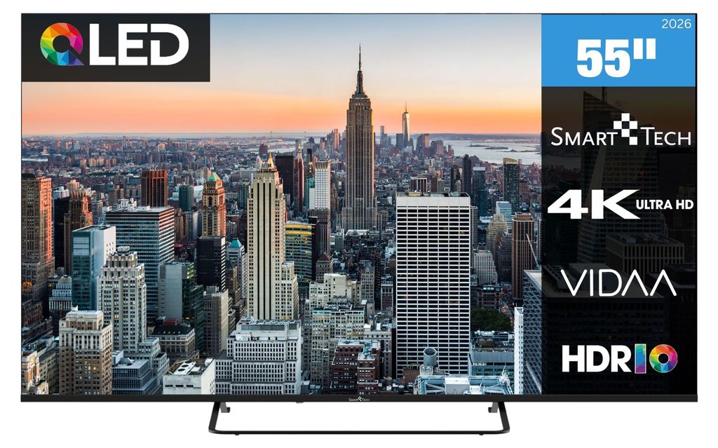 Smart Tech QLED Fernseher 55 Zoll Smart TV VIDAA HDR Fernseher mit 4K UHD, Bluetooth, 55QV02K (2026)