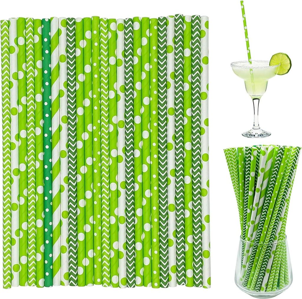 300 Stück bunte Papierstrohhalme - biologisch abbaubar - 19,7 cm - bunte Cocktailstrohhalme für Cocktails, kalte Getränke und Säfte - grün