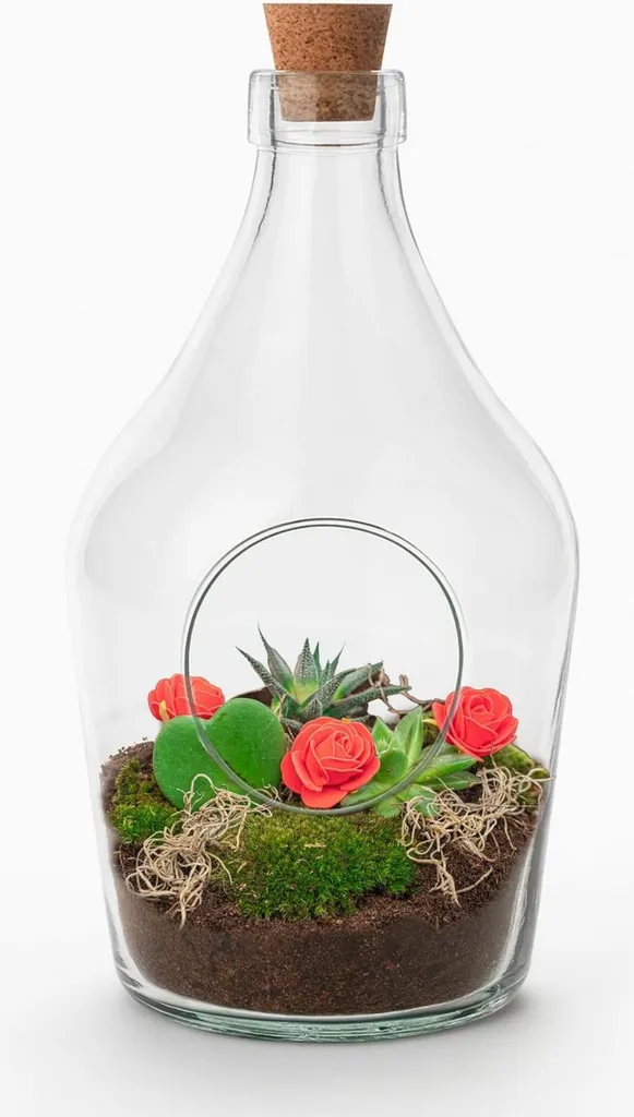 Terrarium végétal autonome Hoya kerrii sans entretien 30 cm fait main