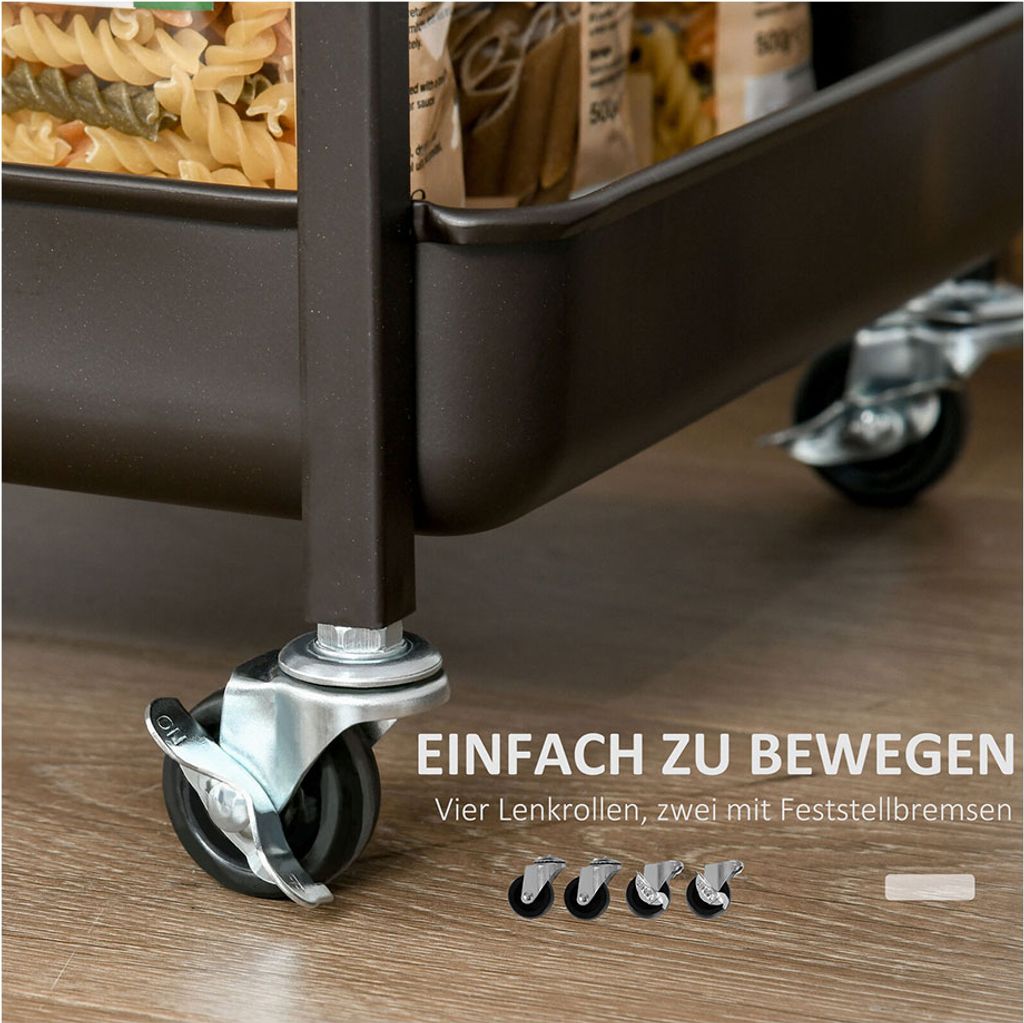 HOMCOM HOMCOM Küchenwagen - 2 Tabletts - Schwarz/Braun - Produktbild 4