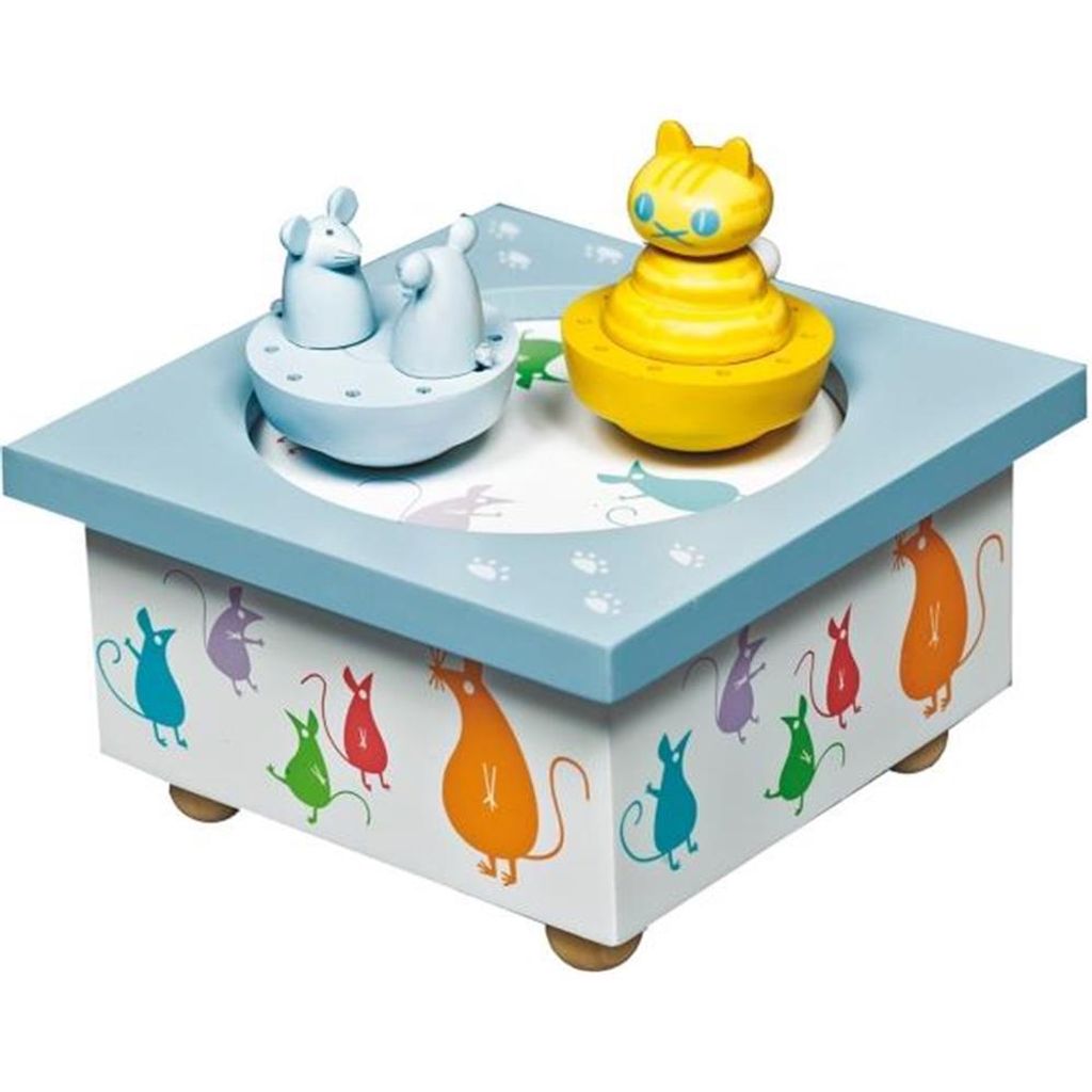 Holz Spieldose Tanzende Katz & Maus""