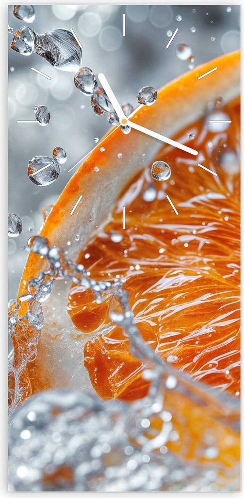 Wanduhr aus Glas mit Motiv Orangenscheibe Spritz- 30 x 60 cm - inkl. Aufhängesystem