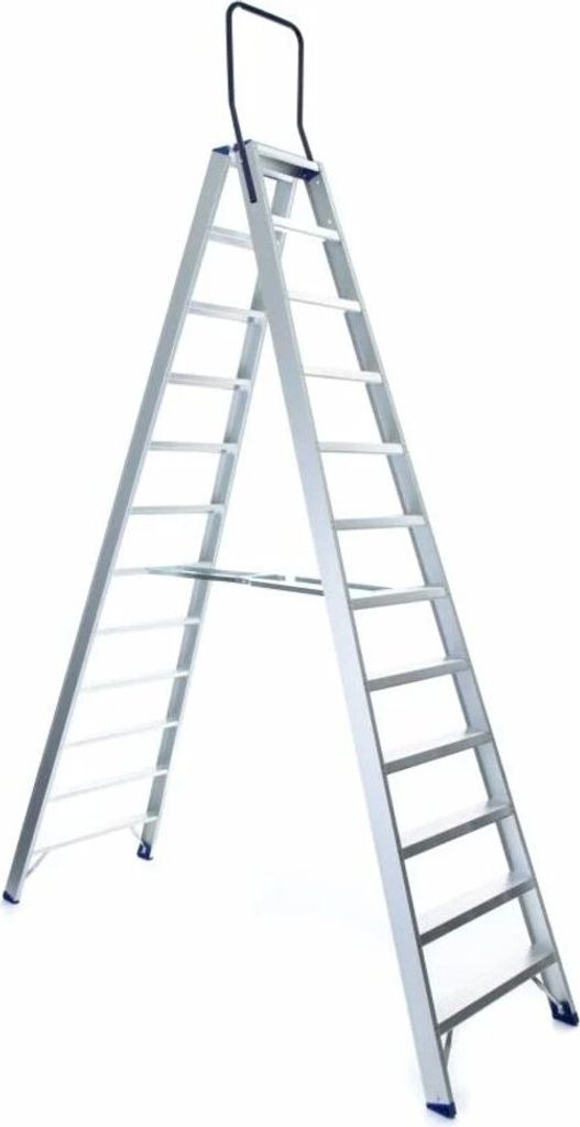 ASC Eurostairs Stufenstehleiter zweiseitig eloxiert mit Bügel 12 Stufen