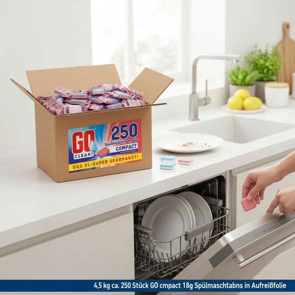 GO clean 4,5 kg ca. 250 Stück Compact 18g Spülmaschinentabs in Aufreißfolie