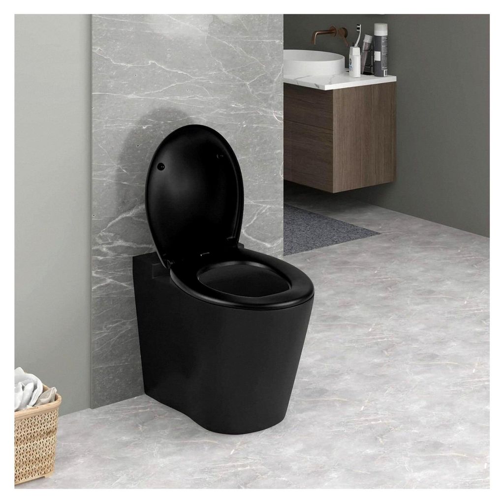 Toilettendeckel Matt-schwarz, WC Sitz mit Absenkautomatik Oval, Klodeckel Softclose, Quick-Release, einfache Montage, 2 Montageoptionen