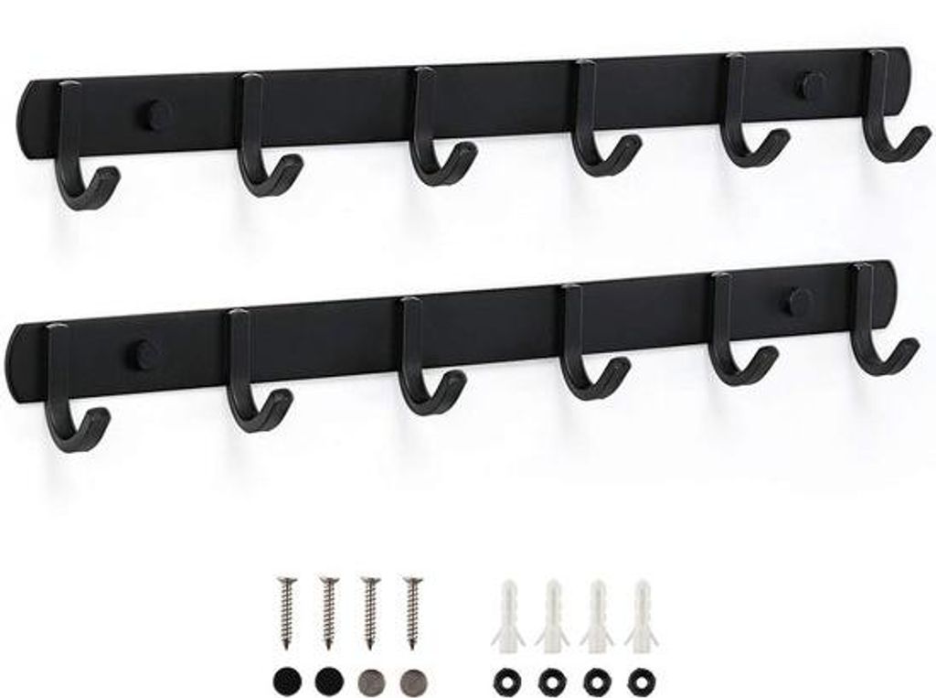 Edelstahl-Hakenleiste, 6 Haken, schwarz, multifunktional, für Bad, Küche, Flur