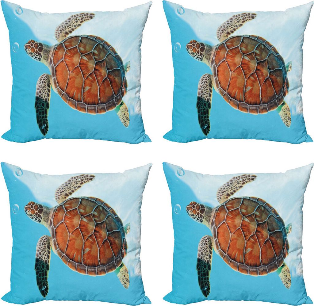 ABAKUHAUS Schildkröte Kissenbezug Set (4 Stück), Seetier Karibik, Moderner Doppelseitiger Digitaldruck, 50 cm x 50 cm, Turquoise Zimt