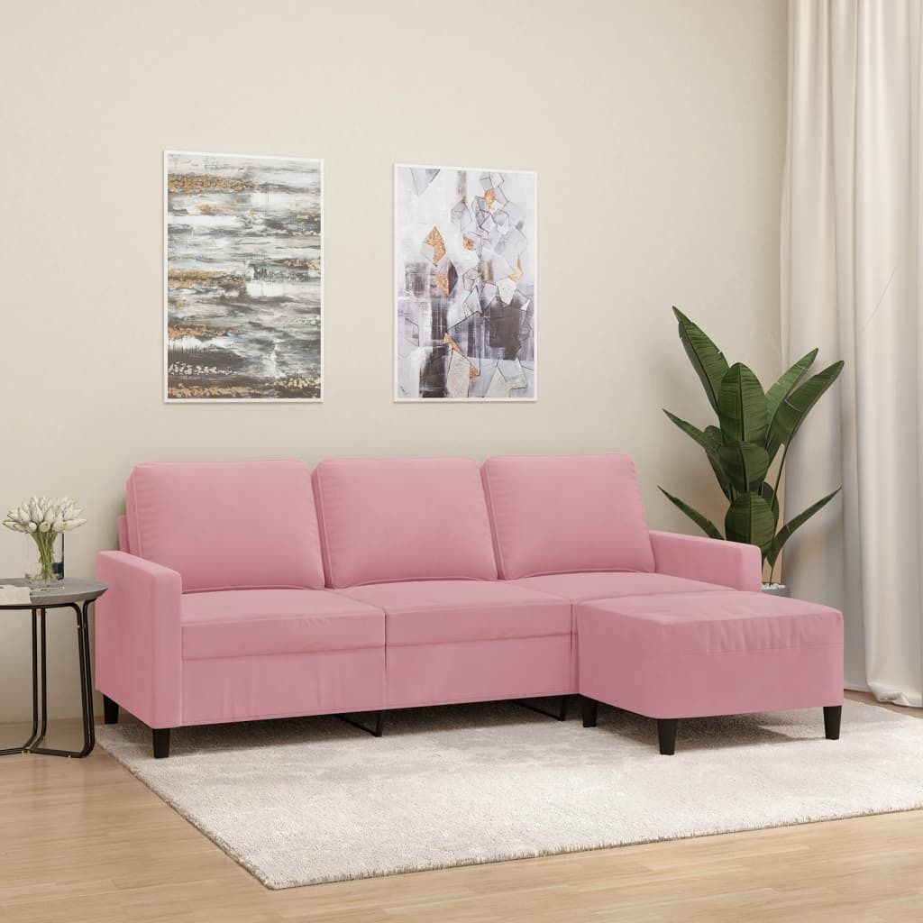 Maison Exclusive - 3-Sitzer-Sofa mit Hocker Rosa 180 cm Samt