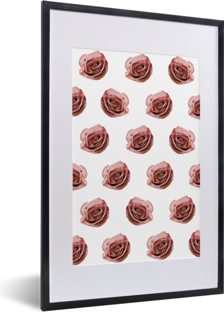 MuchoWow MuchoWow Gerahmtes Poster Rosen - Pastell - Muster 40x60 cm - Poster mit zchwarzem Bilderrahmen - Poster in Rahmen