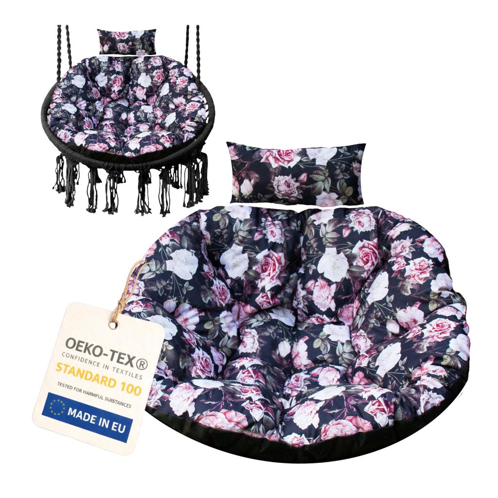Hängesessel Kissen 100 cm, rundes Hängekorb Kissen für Hängeschaukel, Polyrattan und Rattan Hängesessel, Sitz- und Rückenkissen, schwarz mit ...