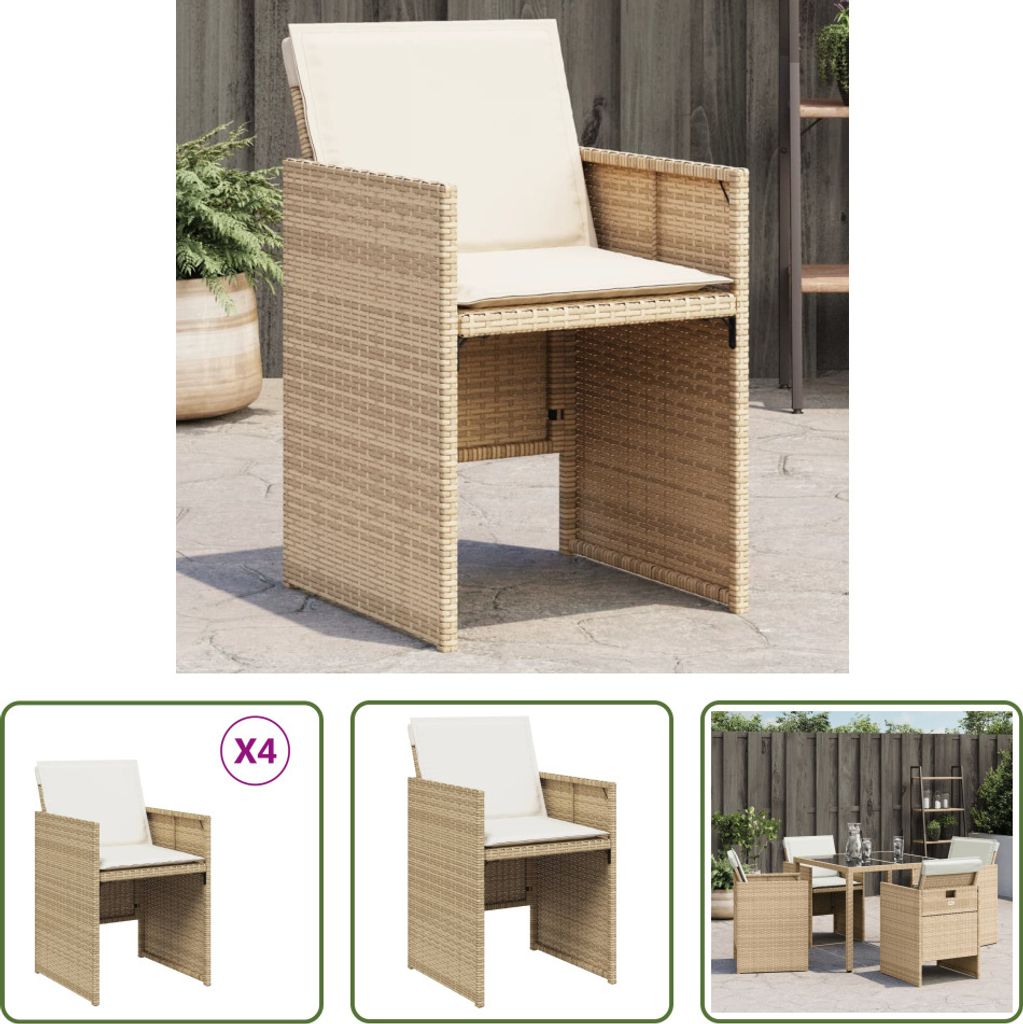 The Living Store Gartenstühle mit Kissen 4 Stk. Beige Poly Rattan
