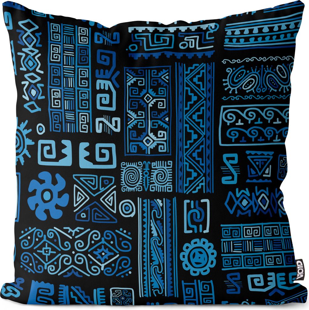 VOID Ethno Design Blau Muster Kissenbezug Kissenhülle sofa couch wohnzimmer dekoration wasserfest Outdoor Garten Kissen bezug deko