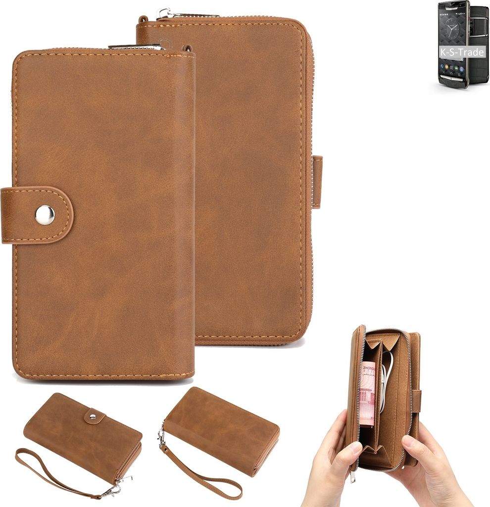 K-S-Trade Handyhülle Schutzhülle kompatibel mit Vertu New Signature Touch & Portemonnee Tasche Handytasche Case Etui Geldbörse Wallet braun (1x)