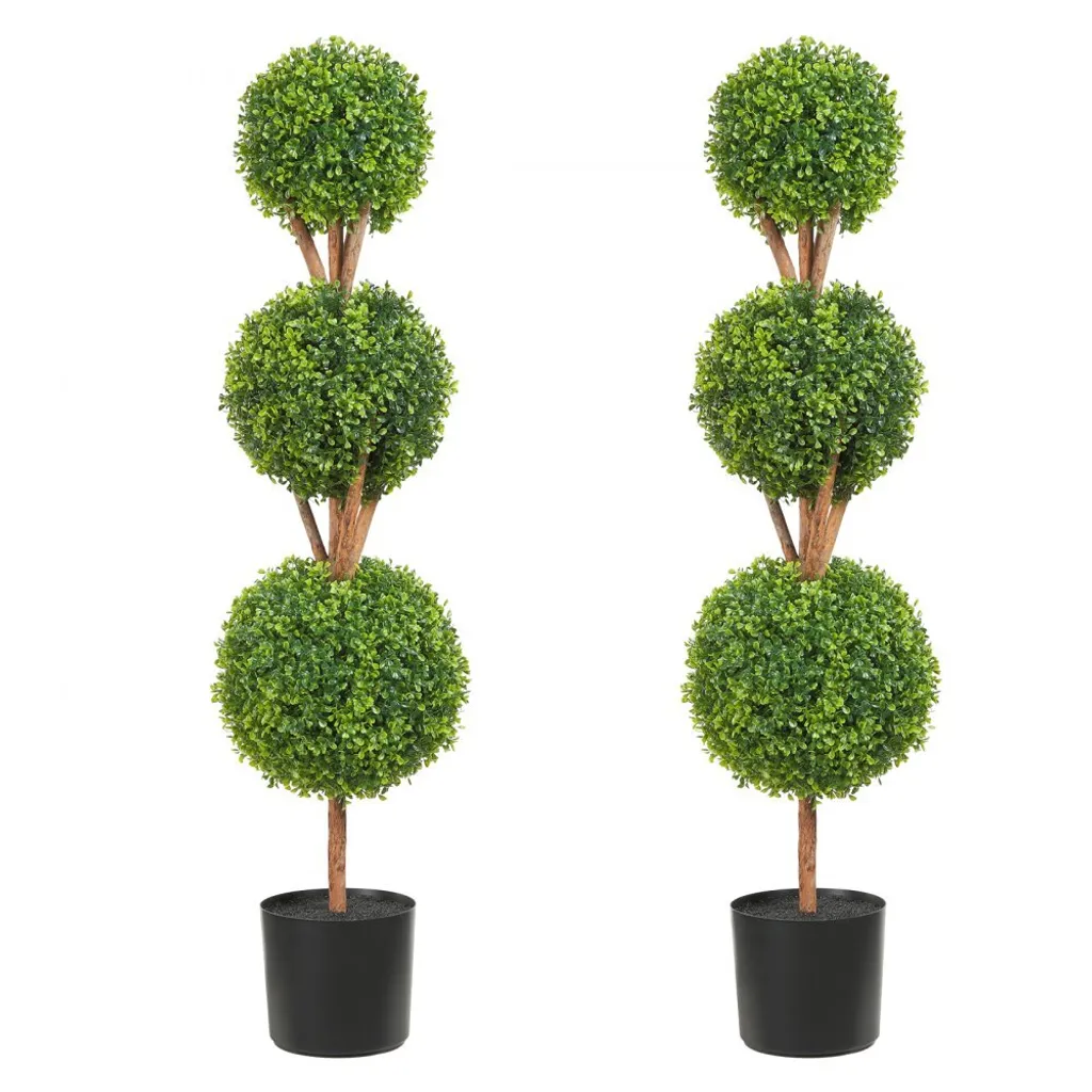 Boule de Buis Artificielle Lumineuse 122 cm avec LED et Pot - Set de 2