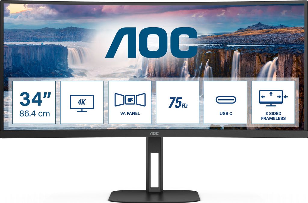 AOC 86,0cm (34")  CU34V5C/BK 21:09  HDMI+DP+USB-C Curved Immagine del prodotto 