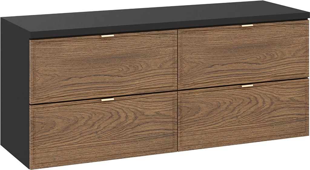 Doppel-Waschtischunterschrank 120 cm breit in Eiche und schwarz, hängend mit 4 Schubladen - TARSIA-56