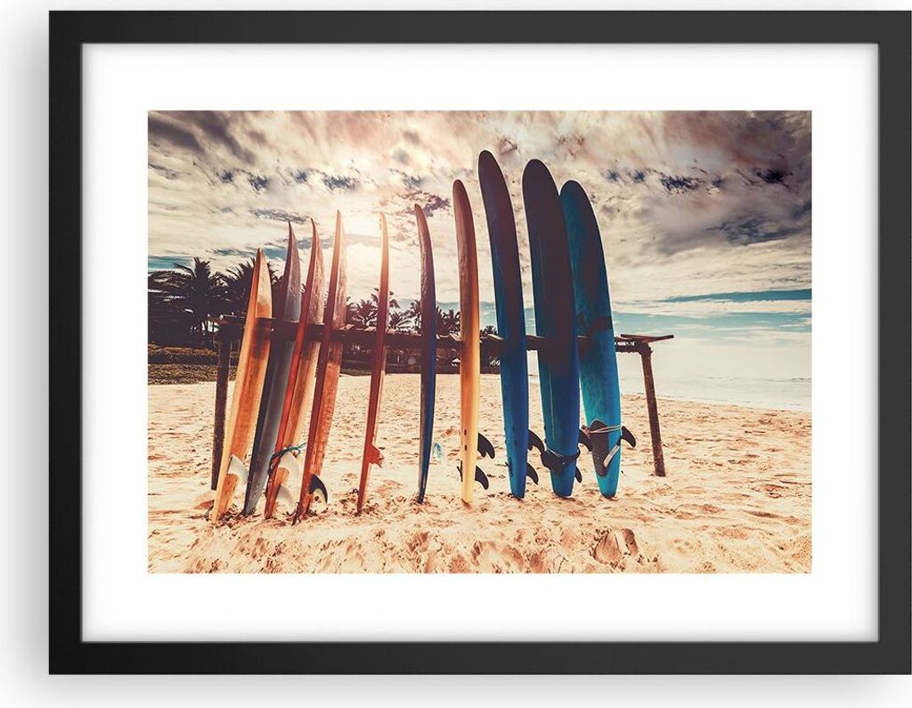 Gerahmtes Poster - Schwarzer Rahmen - Surfen Strand Board - 40x30 cm - Wand Bild - Wanddeko - Wandbilder - Kunstposter - Wandposter - Bilderrahmen ...