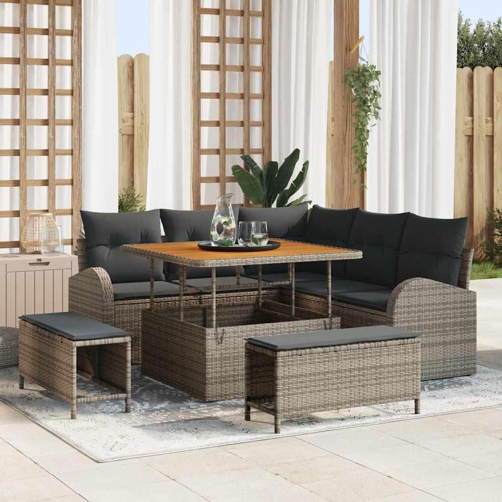 Maison Exclusive - Gartensofa-set mit Kissen 8 pcs Grau Poly-Rattan