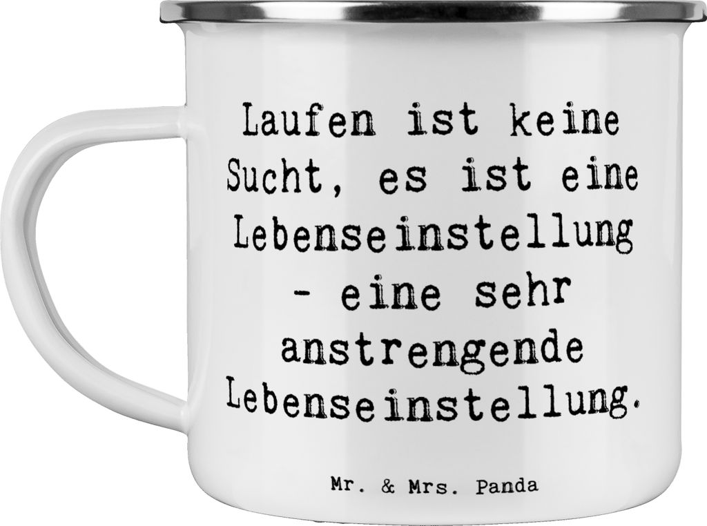 Mr. & Mrs. Panda Emaille Becher Spruch Laufen Lebensstil - Weiß - Geschenk, Joggen, Campingtasse, Sport, Sportler, Pott, Geschenke, Kaffeepott, Su...