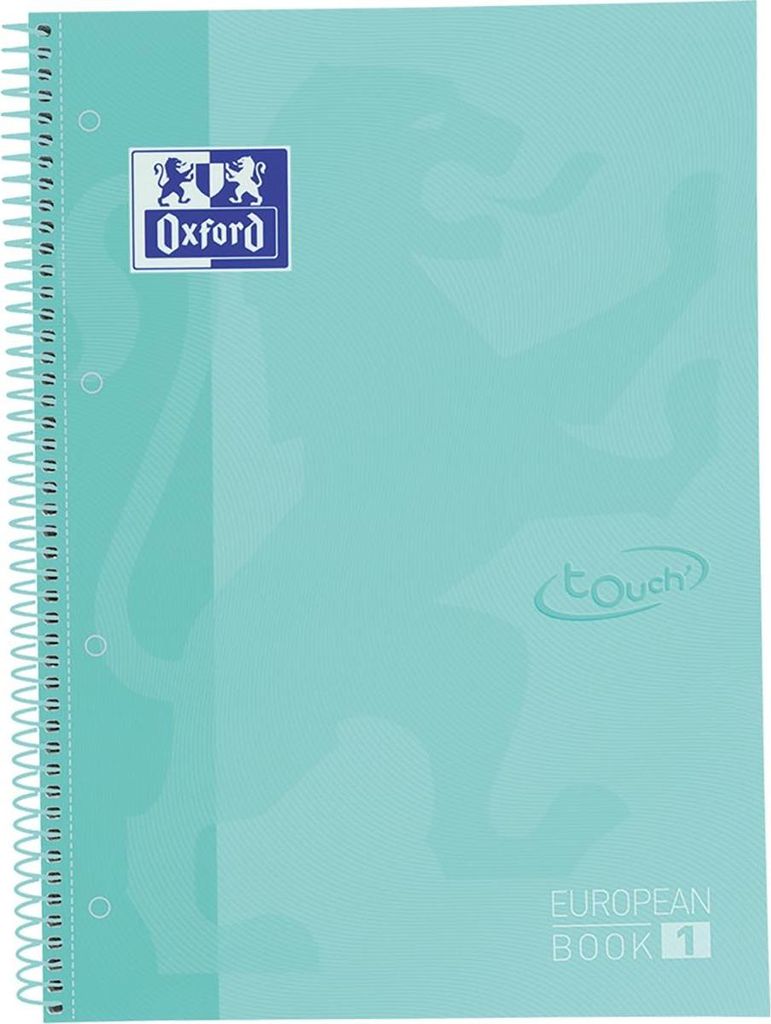 Oxford - School Touch Peabook-Spiralblock, ft A4+, 160 Seiten, kariert 5 mm, Pastelltürkis