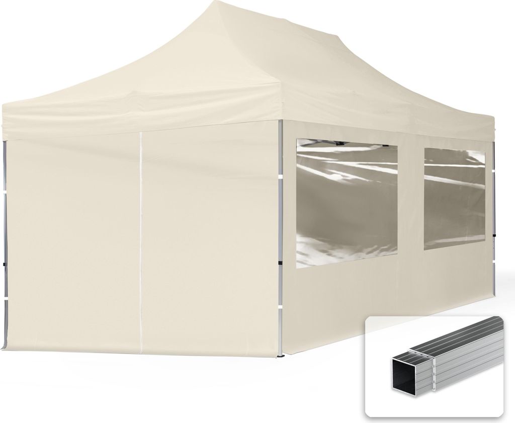 TOOLPORT 3x6m Aluminium Faltpavillon, inkl. 4 Seitenteile, creme