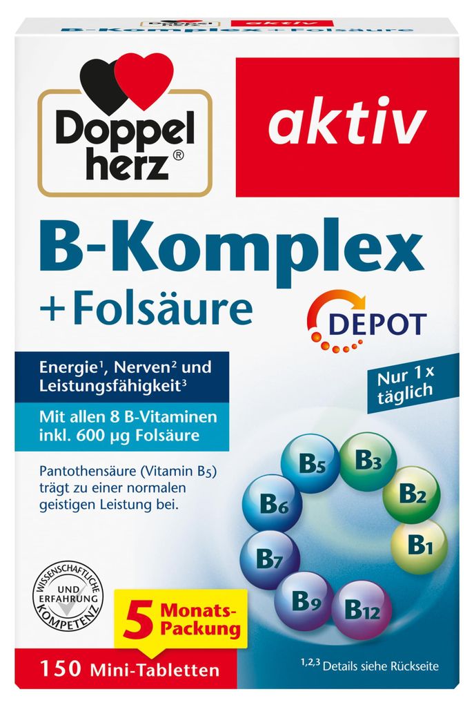 Comprimés Doppelherz B-Complex+Acide folique 150 pc Image du produit 