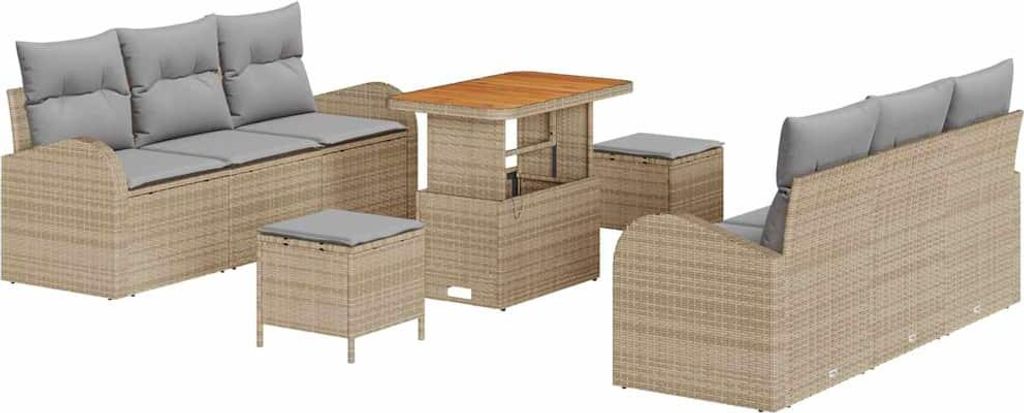 Garten-Sofa-Set mit Kissen mit Kissen 9 pcs Beige und Hellgrau