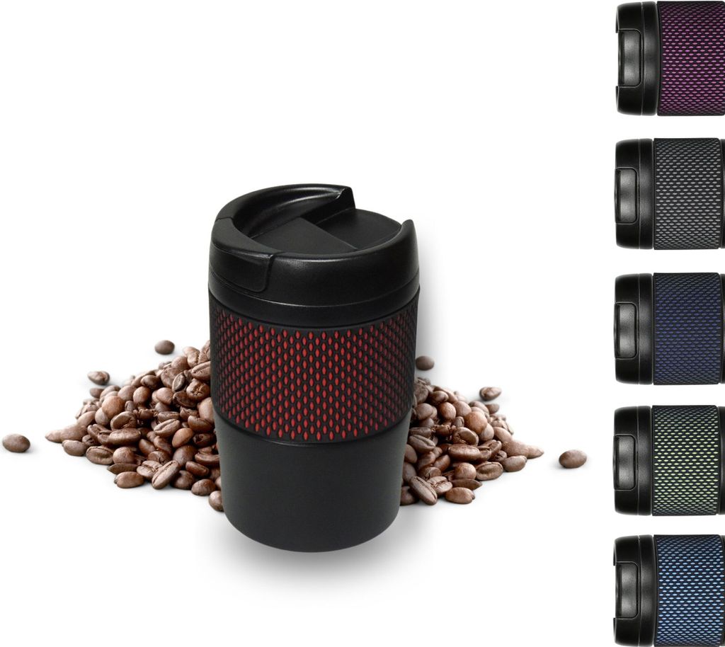 Thermobecher 'Temptation' klein - Kaffeebecher to go doppelwandig - Edelstahl Vakuumbecher mit Manschette - 300ml to go Becher - schwarz/rot