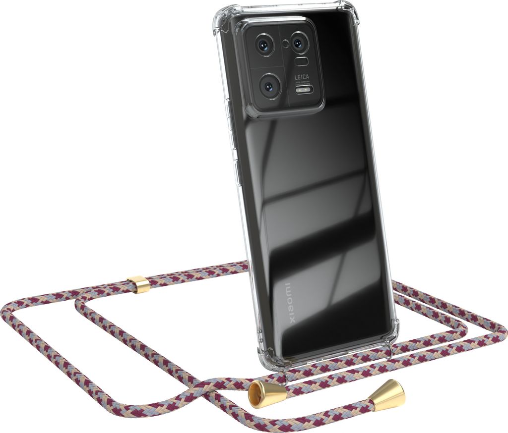 EAZY CASE Handykette kompatibel mit Xiaomi 13 Pro, Handyhülle mit Umhängeband, Handykordel, Schutzhülle Clear, Band in Rot