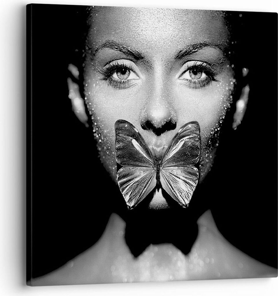 Bild auf Leinwand - Leinwandbild - Einteilig - Frau Schmetterling Mund - 30x30cm - Wand Bild - Wanddeko - Wandbilder - Leinwanddruck - Bilder - Wan...