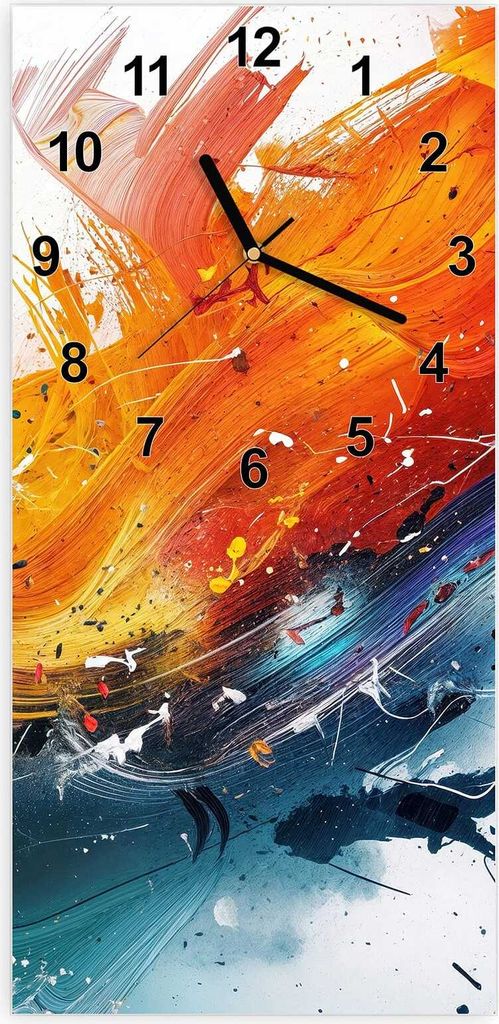 Wanduhr aus Glas mit Motiv Farbenexplosion- 30 x 60 cm - inkl. Aufhängesystem